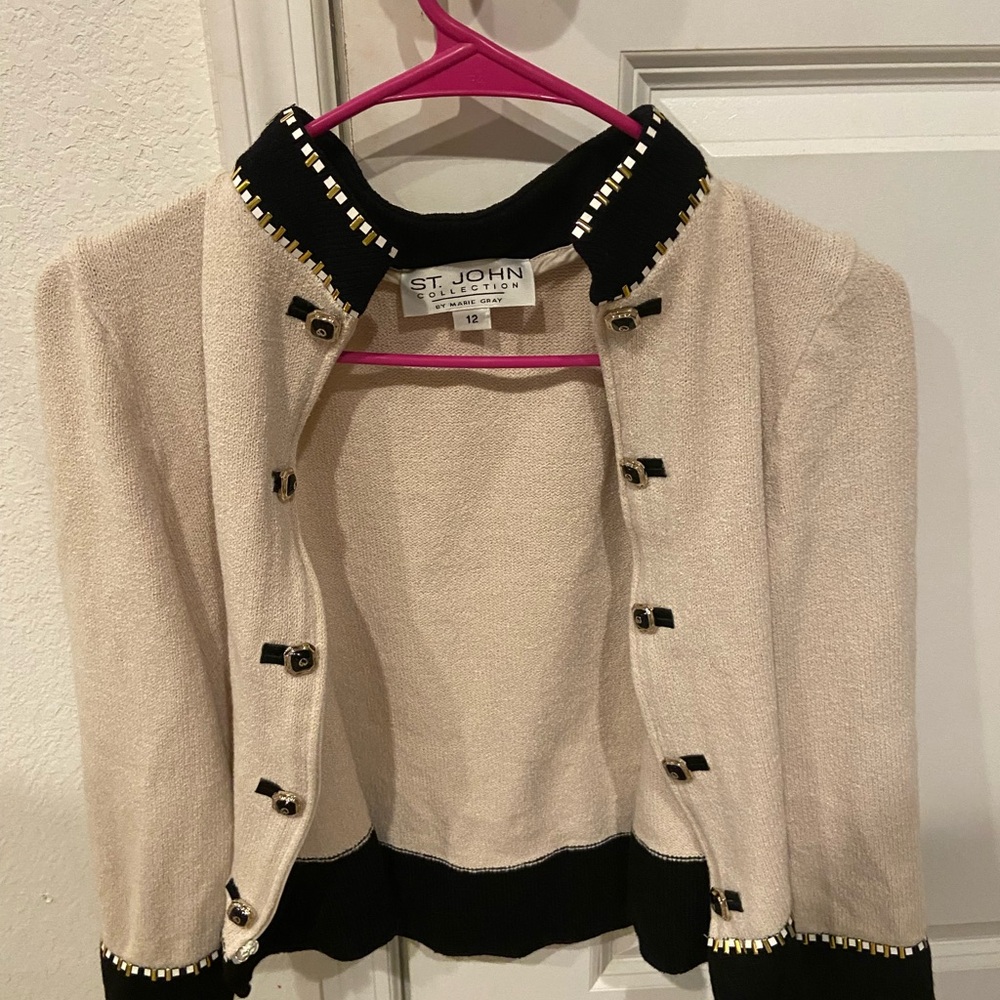 St. John Black and Cream Embellished Blazer